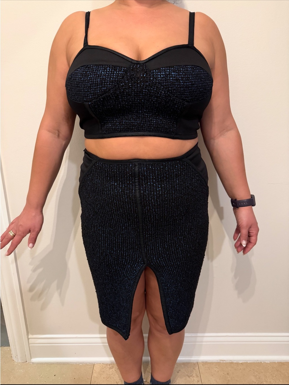 AKIRA Black Sparkle Two-Piece Pencil Skirt Set